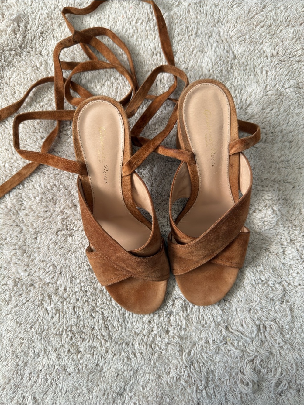 Gianvito Rossi Suede Wrap Sandals in Chestnut Brown